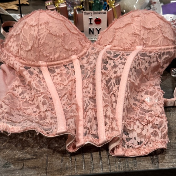 Women’s sexy corset crop top lace push up bustier tank backless deep v pink - Picture 8 of 9